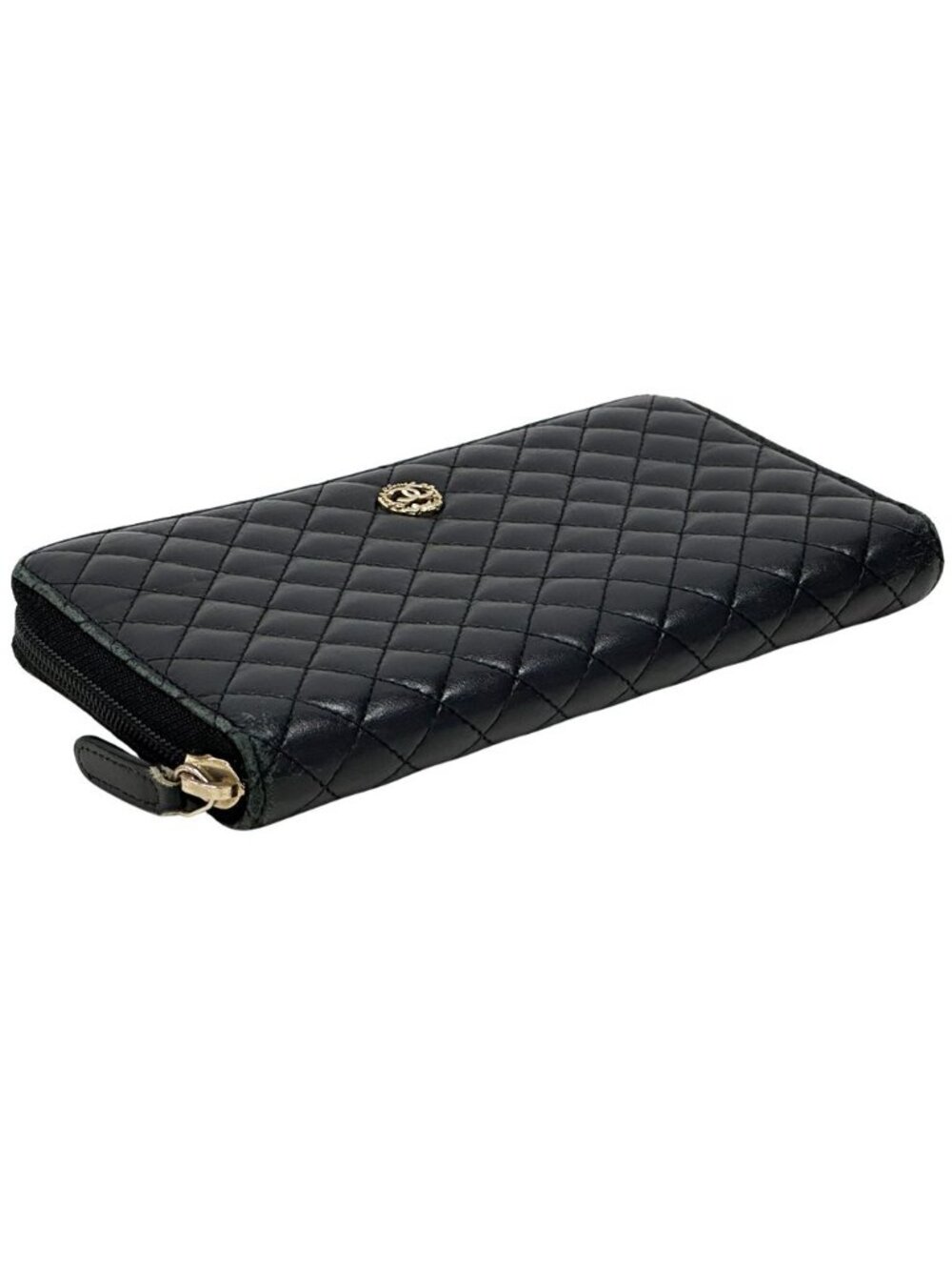 Chanel Wallet Micro Quilted Lambskin Black Gold Zip Around - Picture 3 of 15